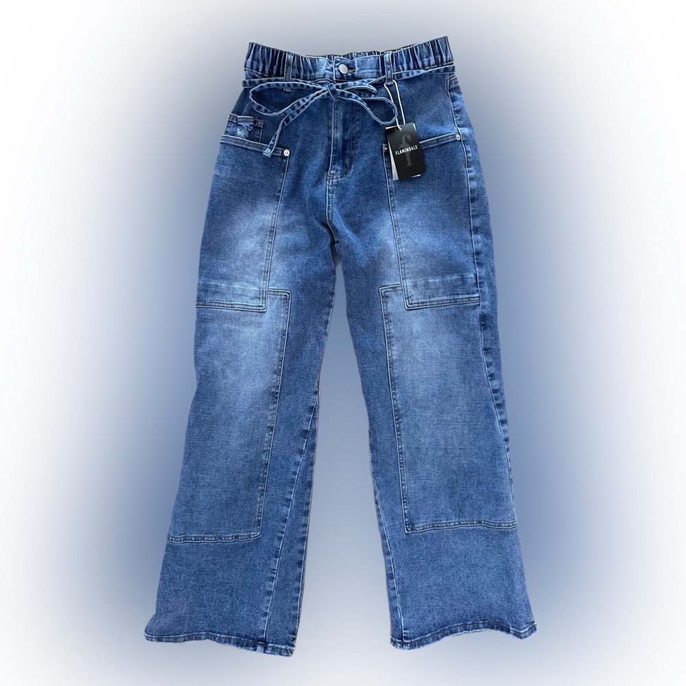 Denim Wide-Leg Jeans with Drawstring Waist - Picture 3 of 8